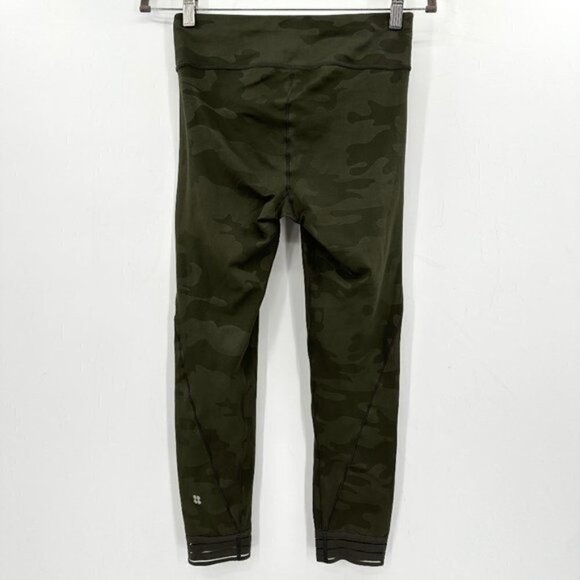 Sweaty Betty Green Camo 7/8 Mesh Hem Cropped Athletic Running Small Leggings - Picture 2 of 5